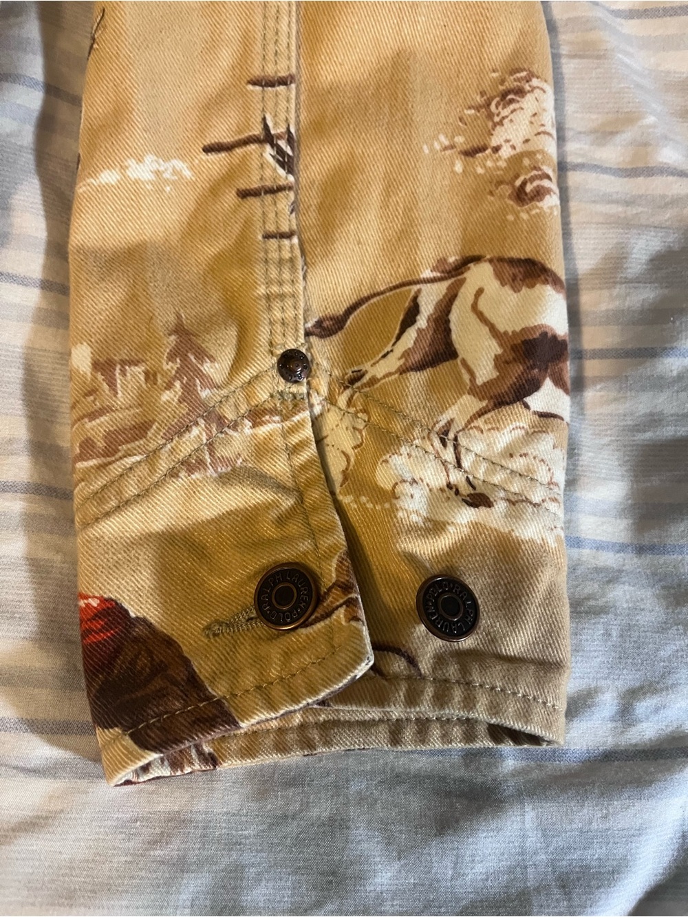 Rare Vintage Ralph Lauren Tan Western Rodeo Print Corduroy-Collar Jean Jacket - Picture 6 of 8